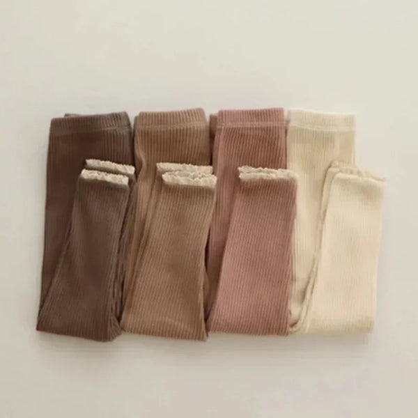 Baby Ribbed Cotton Leggings – Lace Trim Pants for Toddlers