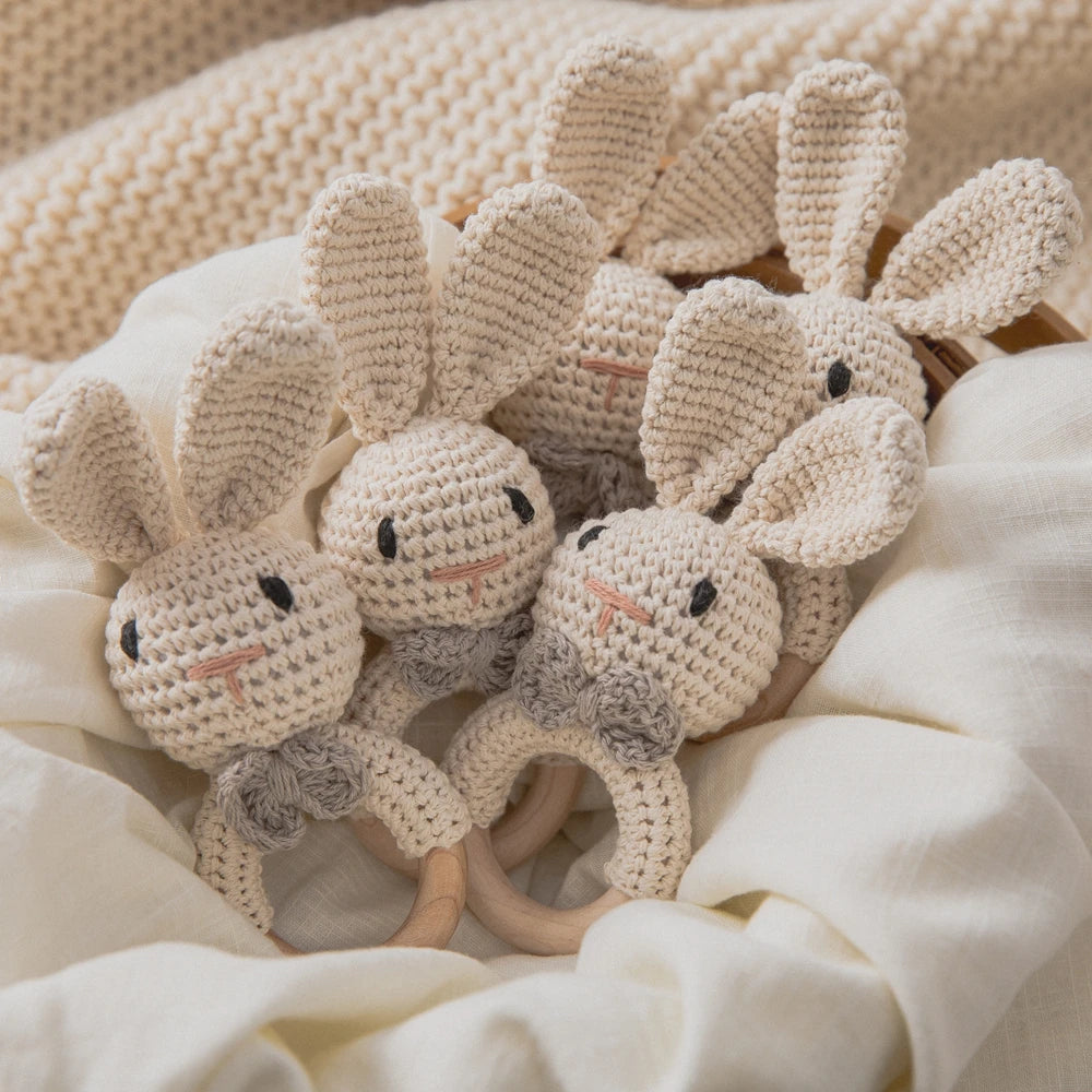 Baby Crochet Wooden Rabbit Rattle Toy