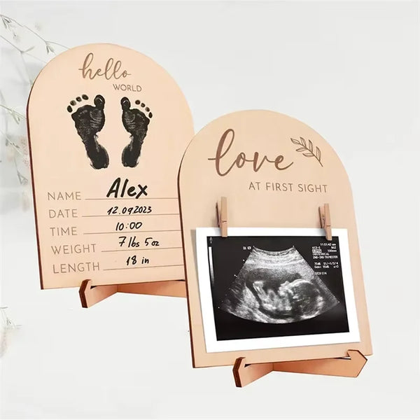 Wooden Double-Sided Photo Frame – Pregnancy & Newborn Gift