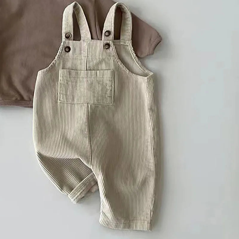 Baby Corduroy Suspender Romper – Solid Color Toddler Jumpsuit