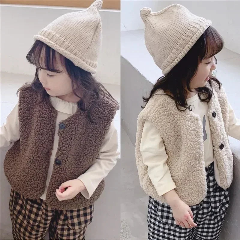 Autumn Winter Baby Plush Vest – Lamb Wool Warm Waistcoat for Kids