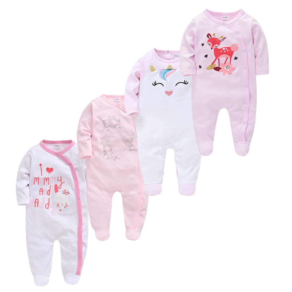 3/4PCS Baby Cotton Rompers Long Sleeve 0-12M