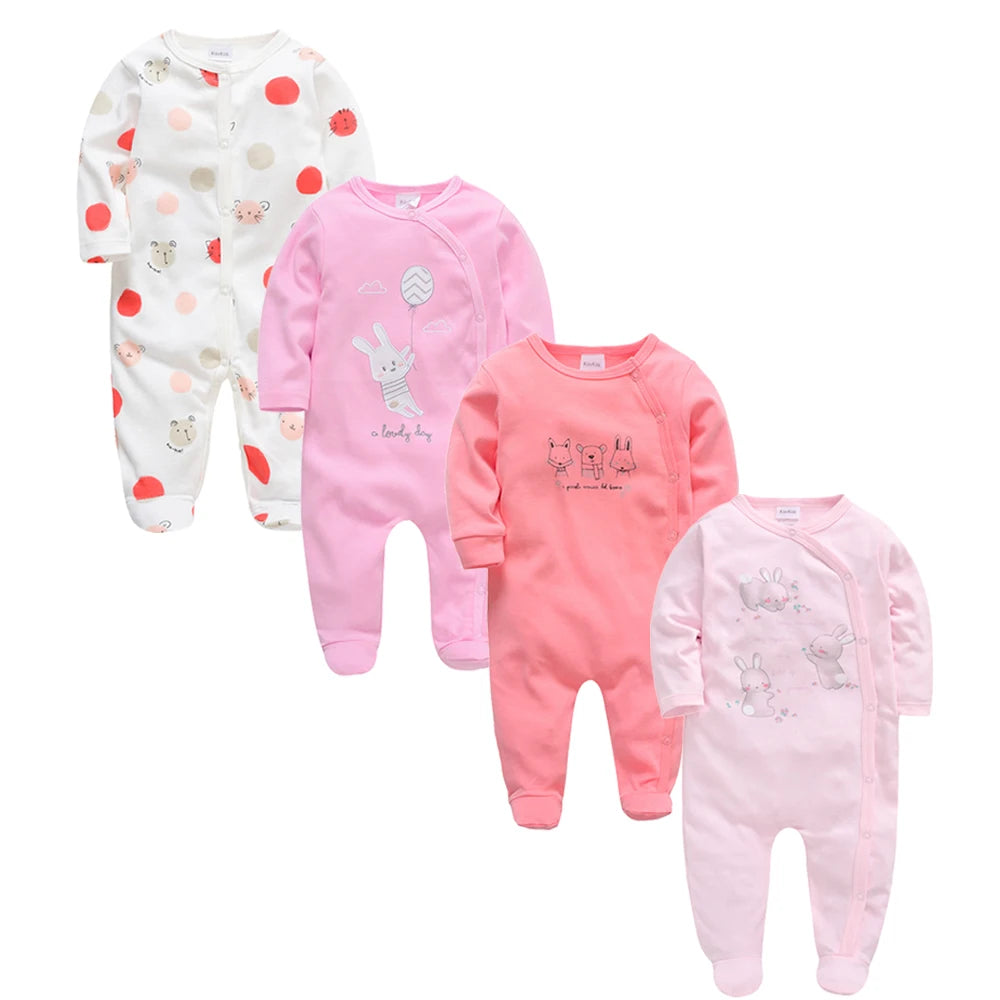 3/4PCS Baby Cotton Rompers Long Sleeve 0-12M
