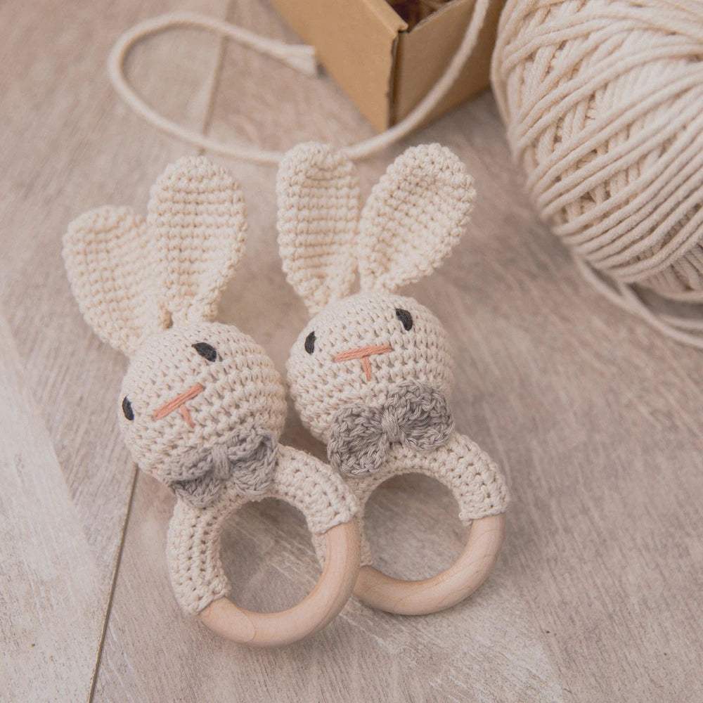 Baby Crochet Wooden Rabbit Rattle Toy