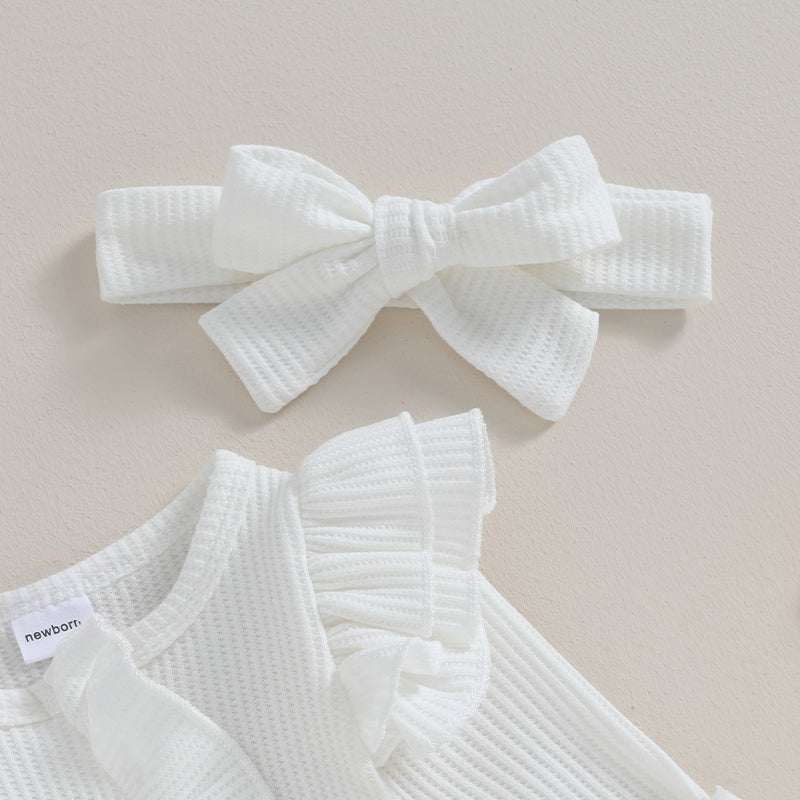 Baby Girl Autumn Jumpsuit – Bow Headband Set