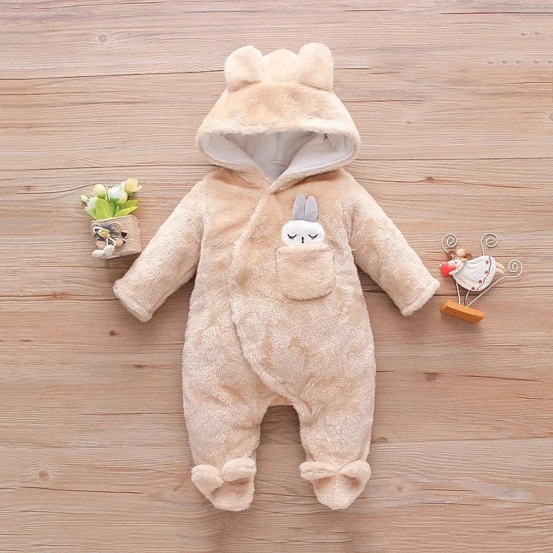 Baby Plush Romper – Warm Cartoon Climbing Outfit (0–2Y)