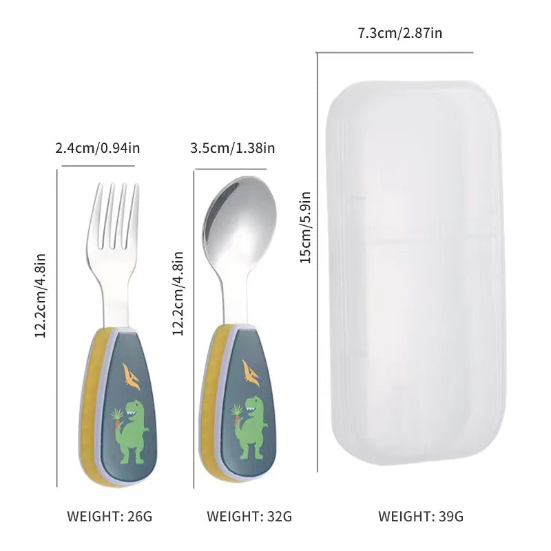 2-Piece Toddler Utensil Set – Cartoon Dinosaur