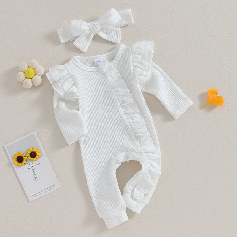 Baby Girl Autumn Jumpsuit – Bow Headband Set