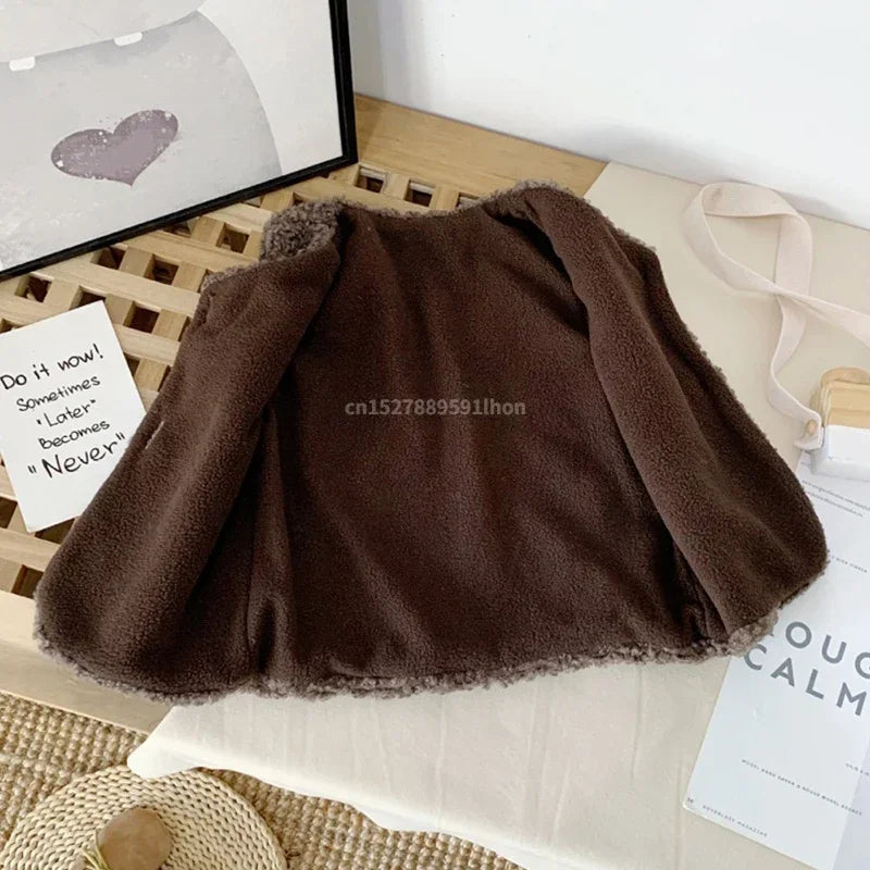 Autumn Winter Baby Plush Vest – Lamb Wool Warm Waistcoat for Kids
