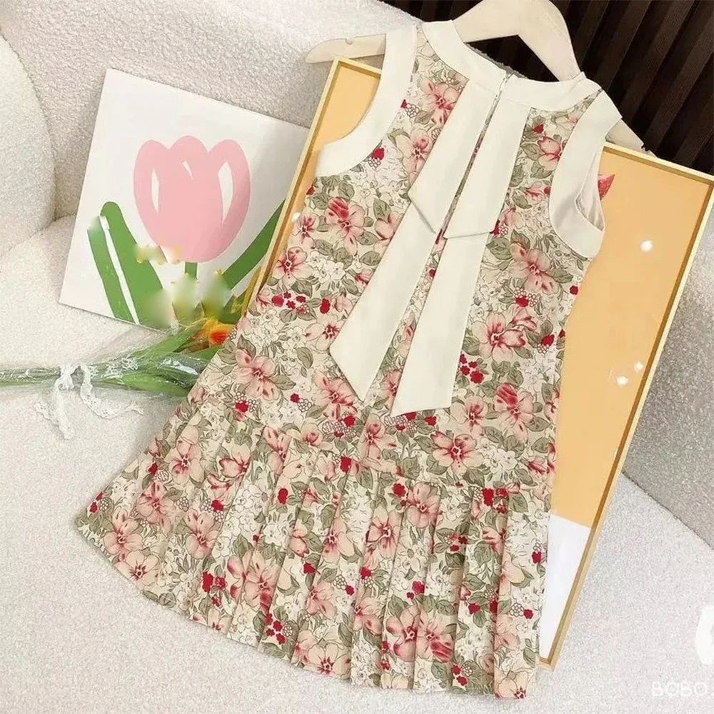 Bear Leader Girls Plaid Bow Midi Dress – Elegant Princess