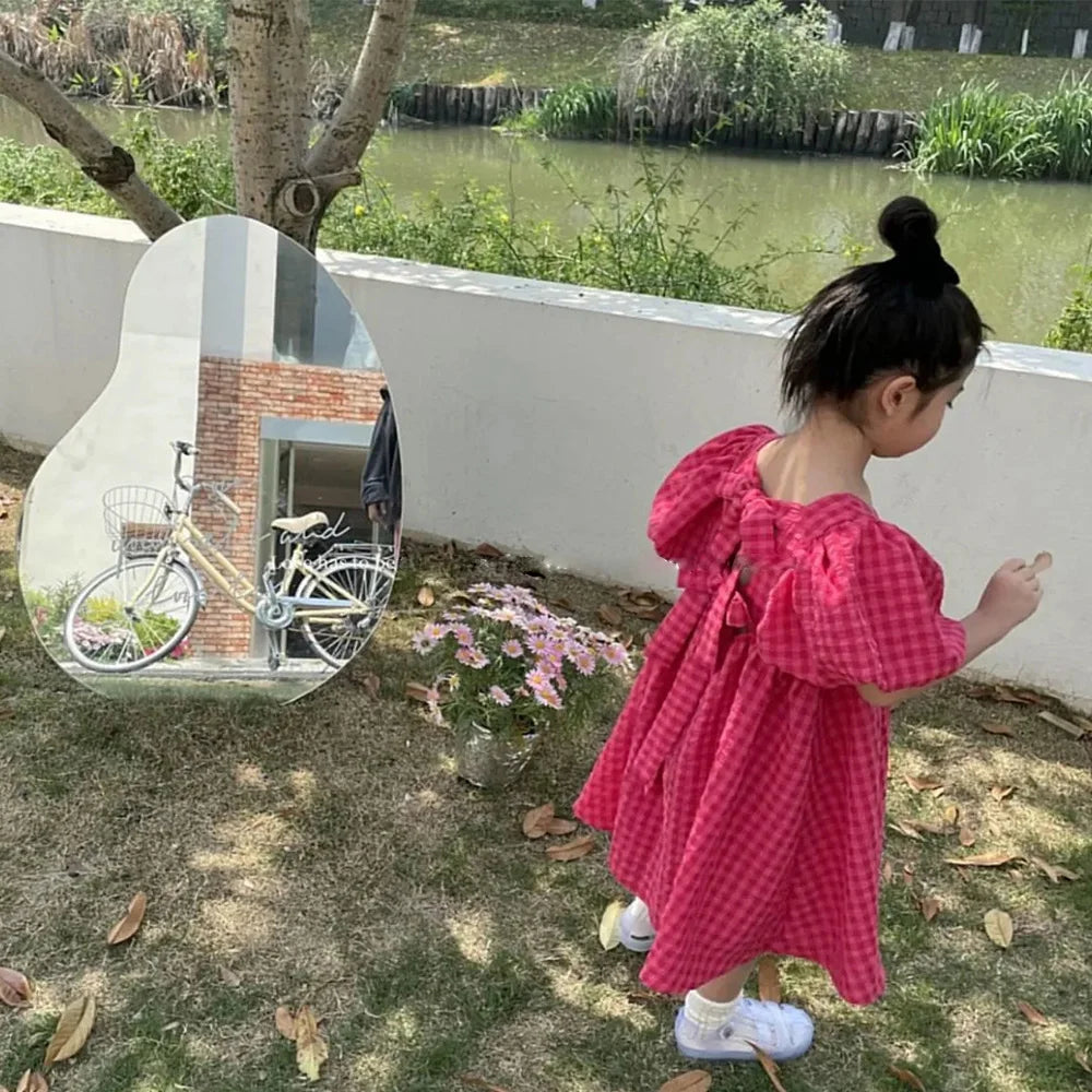 Bear Leader Girls Plaid Bow Midi Dress – Elegant Princess