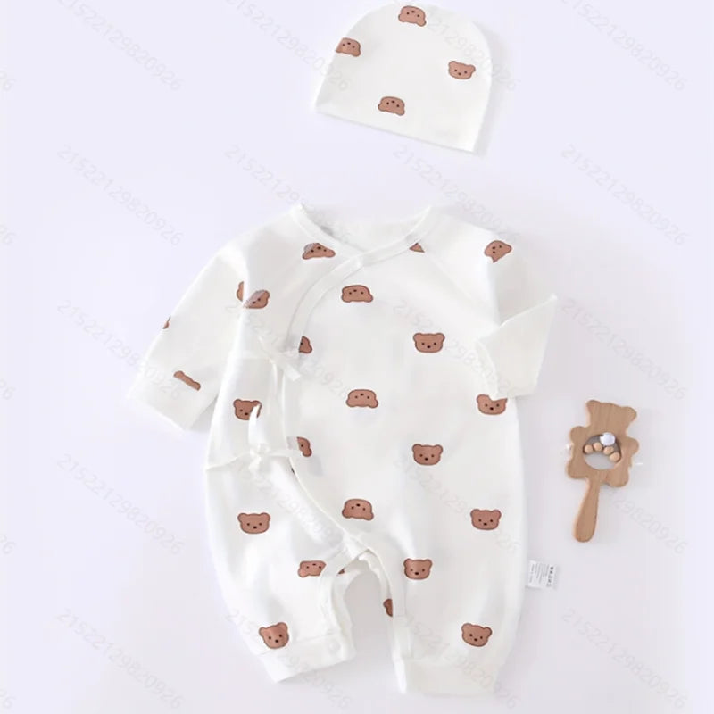 Baby Cartoon Bear Romper with Hat – Cotton Jumpsuit for Newborns