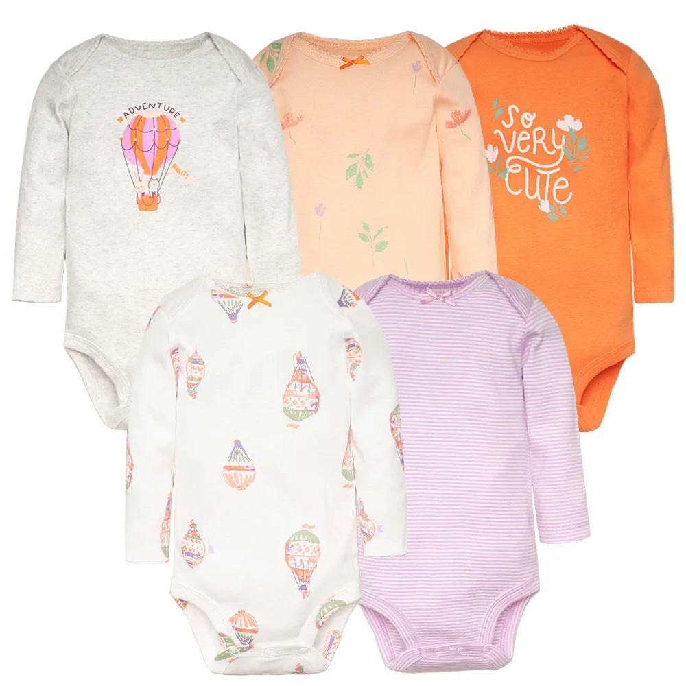 5-Piece Baby Bodysuit Set – Cotton Cartoon Jumpsuits