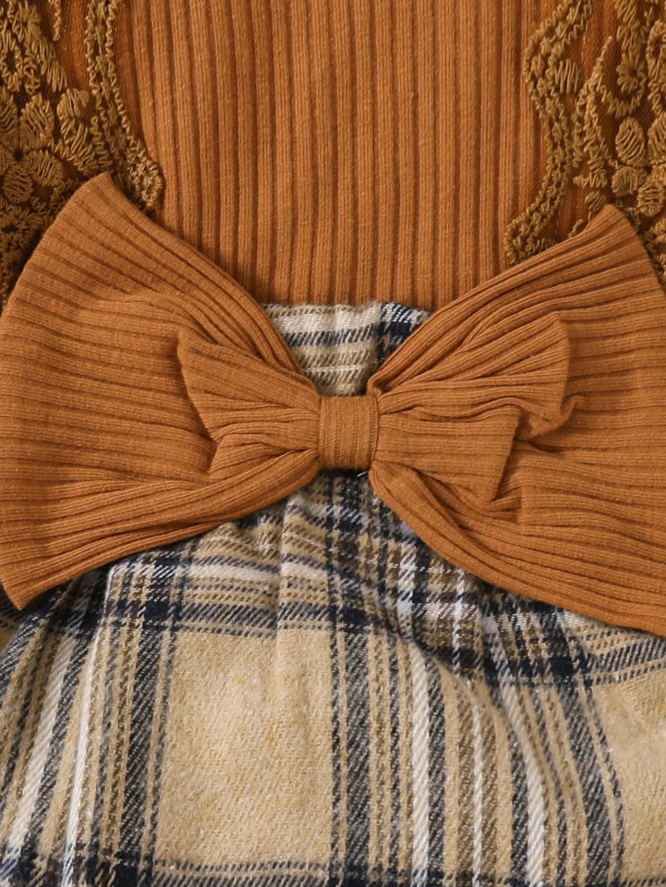 Baby Girl Plaid Jumpsuit with Bow & Headband – Long Sleeve Outfit (0–18M)