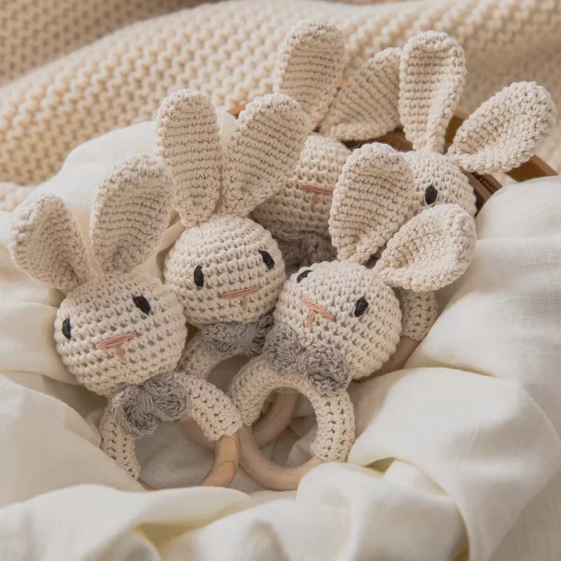 Baby Crochet Wooden Rabbit Rattle Toy