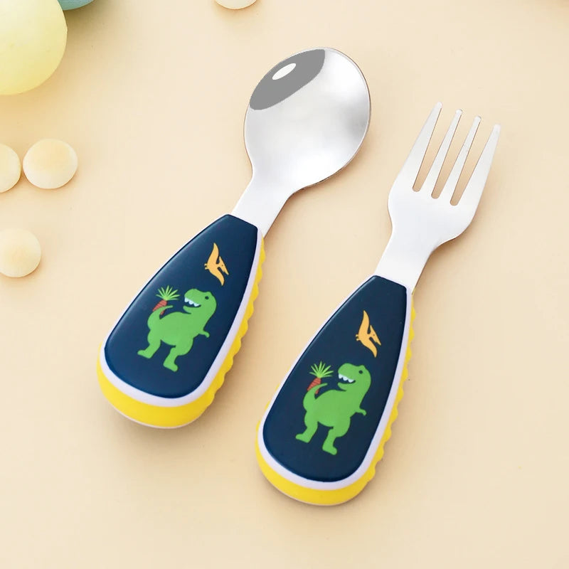 2-Piece Toddler Utensil Set – Cartoon Dinosaur
