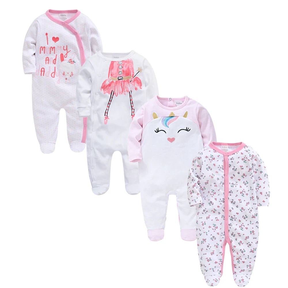 3/4PCS Baby Cotton Rompers Long Sleeve 0-12M