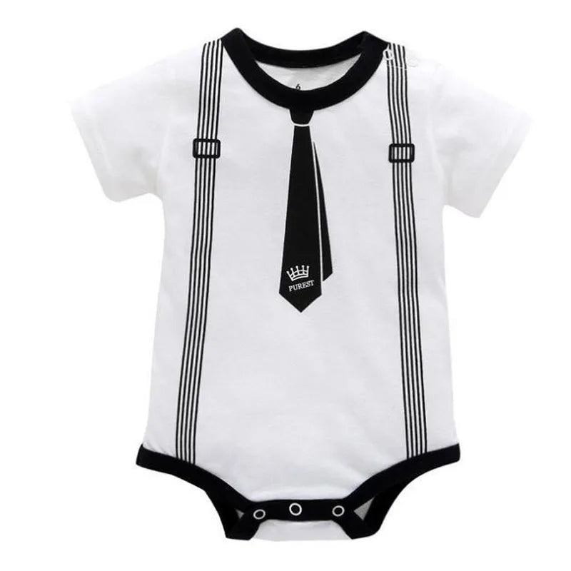 Baby Boy Gentleman Romper – Cotton Short Sleeve Jumpsuit (0–12M)