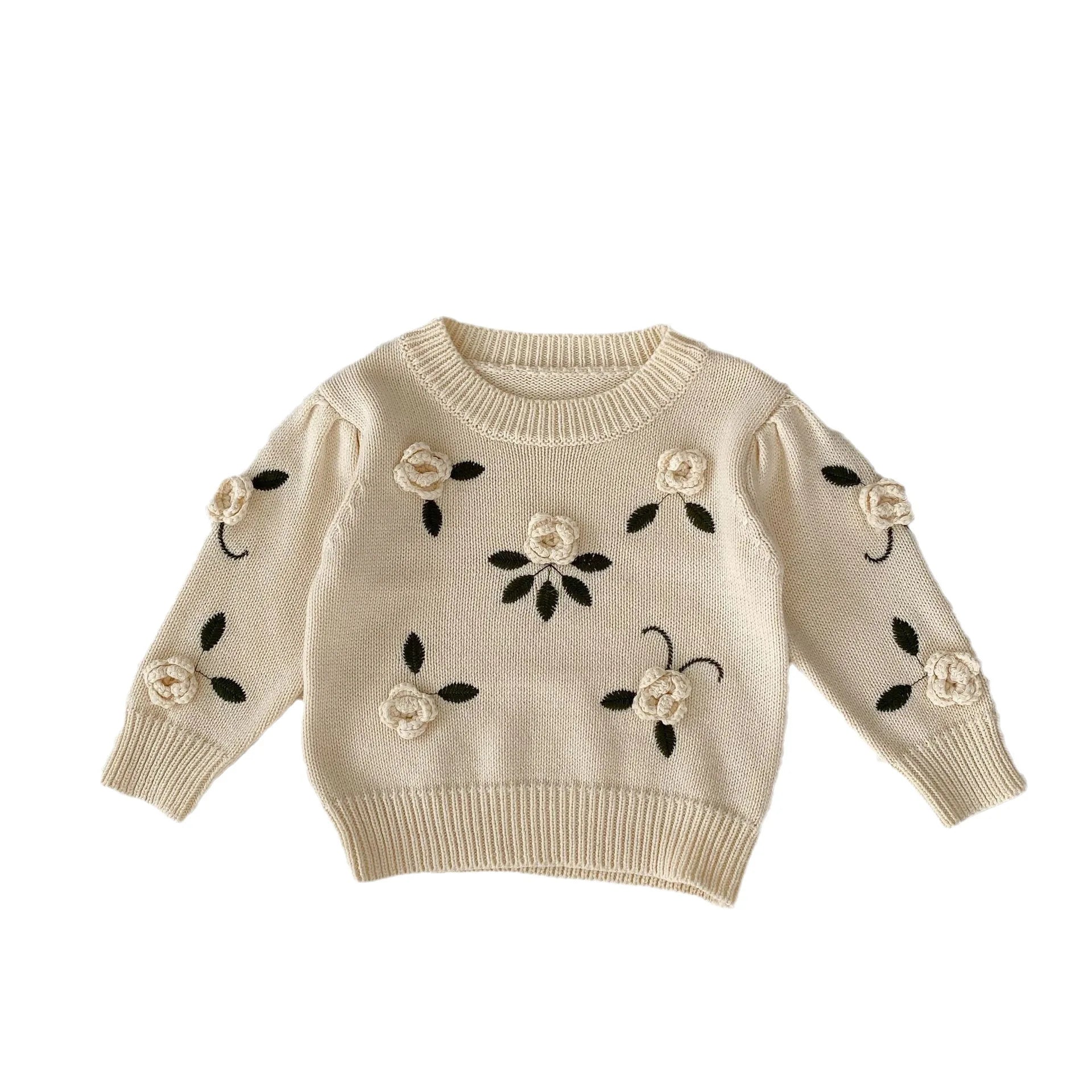 Autumn Baby Girl Knitted Sweater – Cotton Embroidered Pullover Top