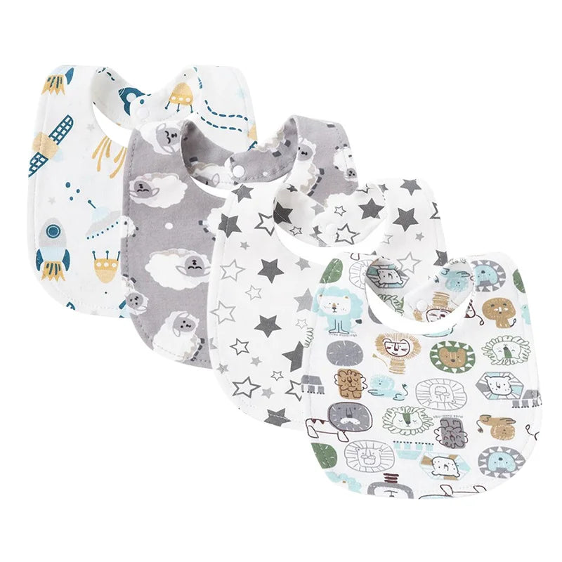 4-Piece Baby Bibs Set – Cotton Cartoon Burp Cloths