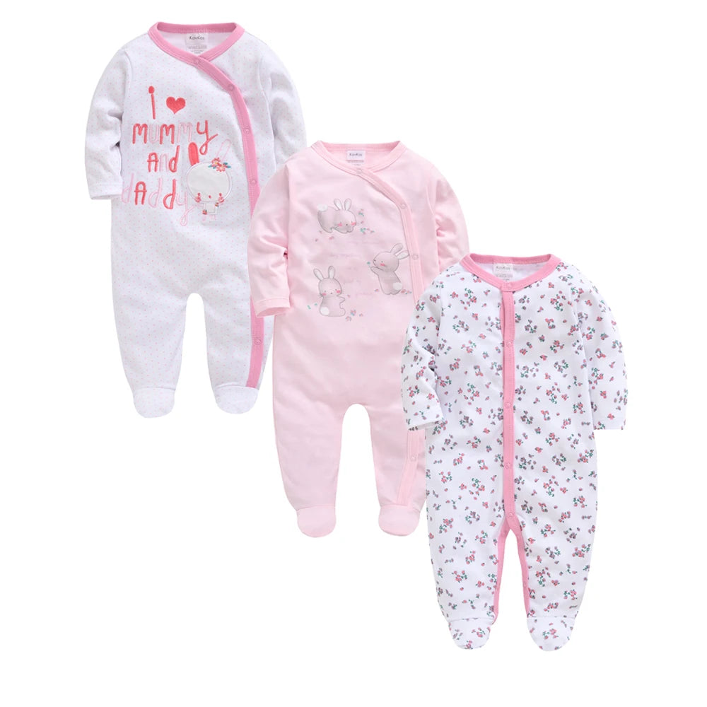 3/4PCS Baby Cotton Rompers Long Sleeve 0-12M