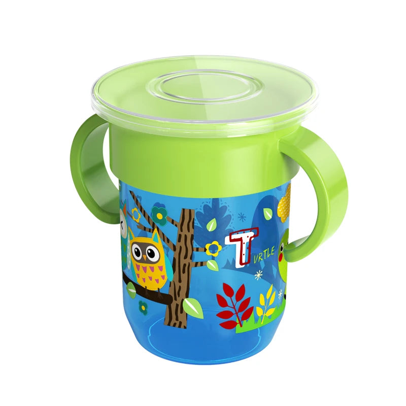 360° Cartoon Baby Training Cup – BPA-Free Leakproof with Handles