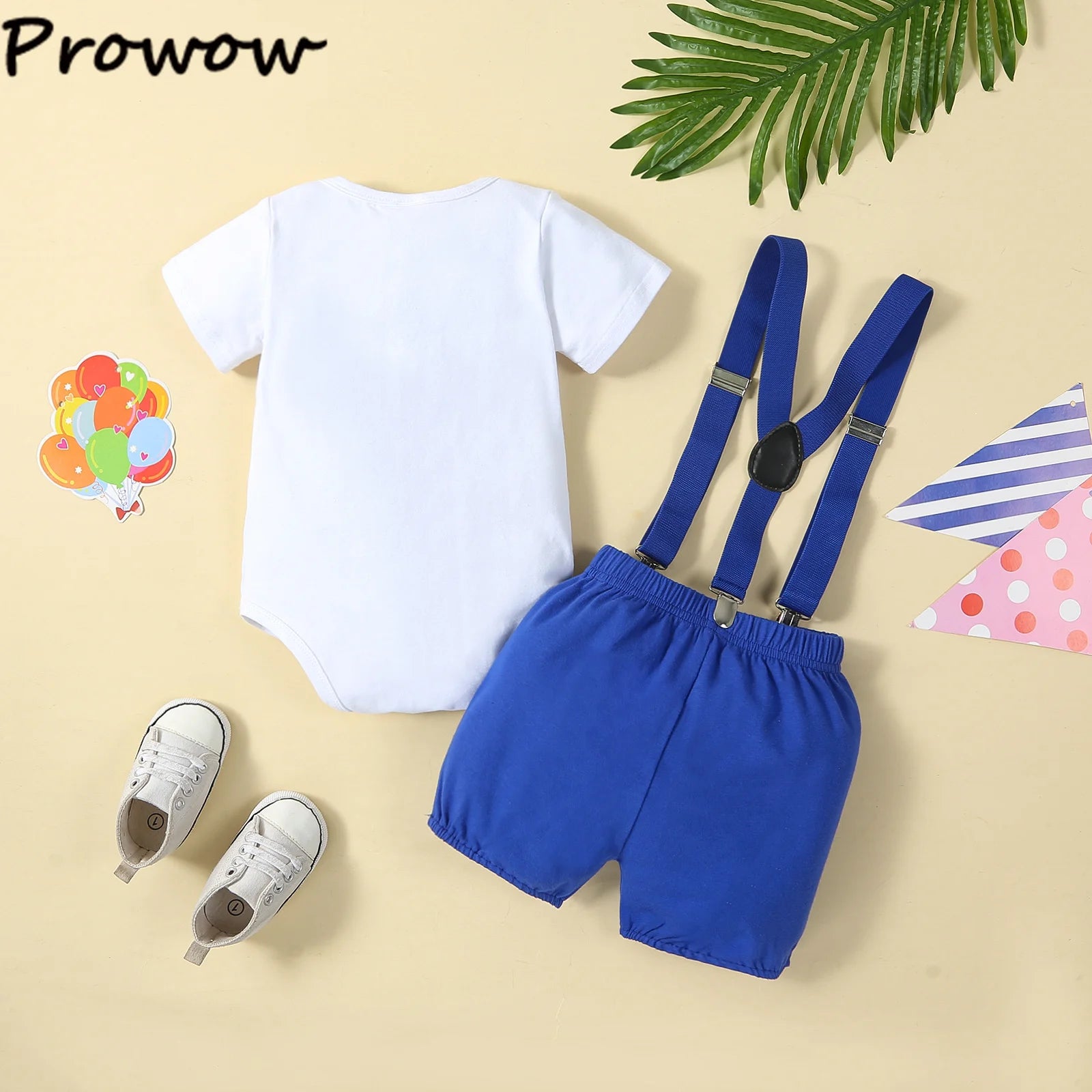 Baby Boy 1st Birthday Outfit – Balloon “1” Bodysuit & Suspender Shorts