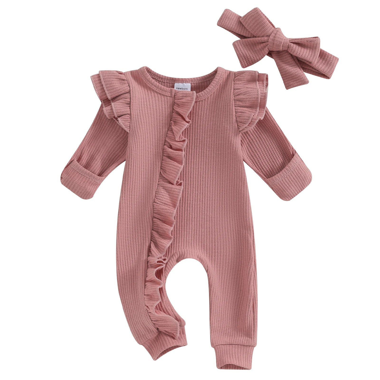 Baby Girl Autumn Jumpsuit – Bow Headband Set
