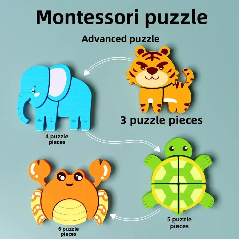 Montessori 3D Wooden Animal Traffic Puzzle – Educational Toy