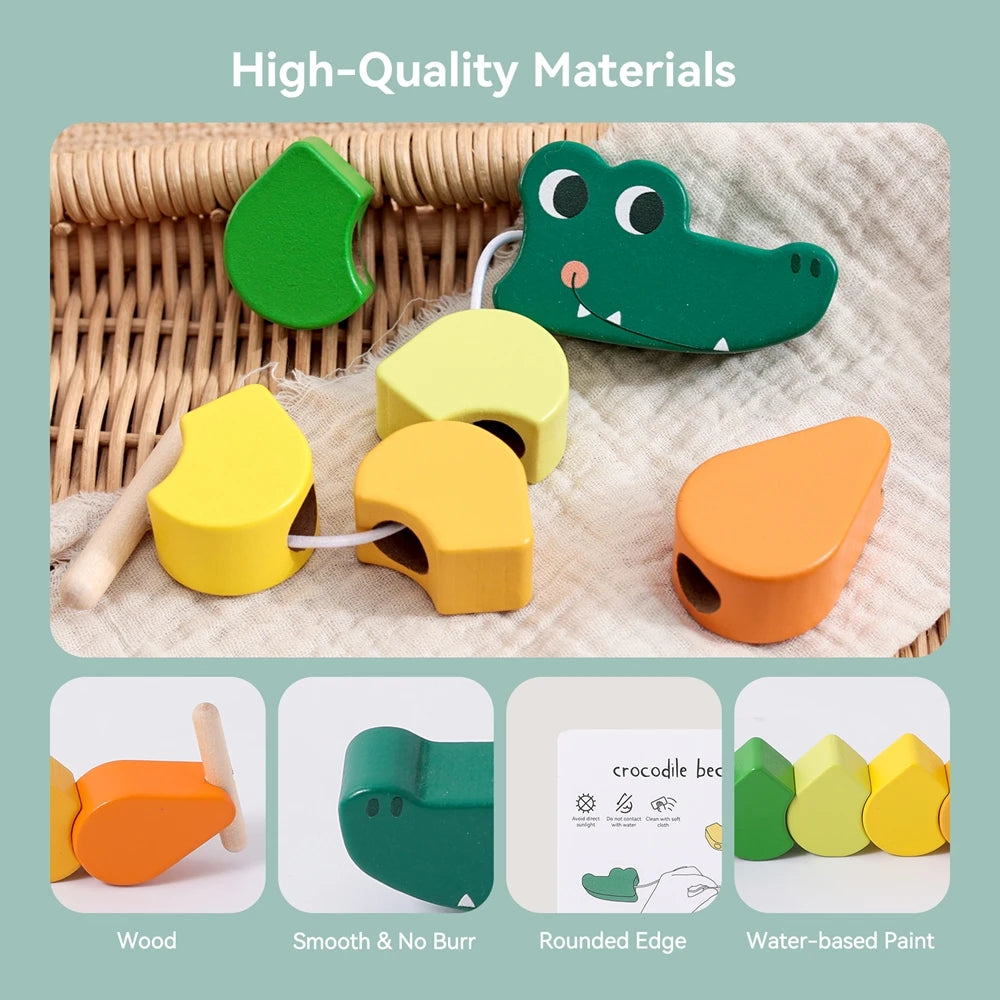 Baby Wooden Animal Threading Toy