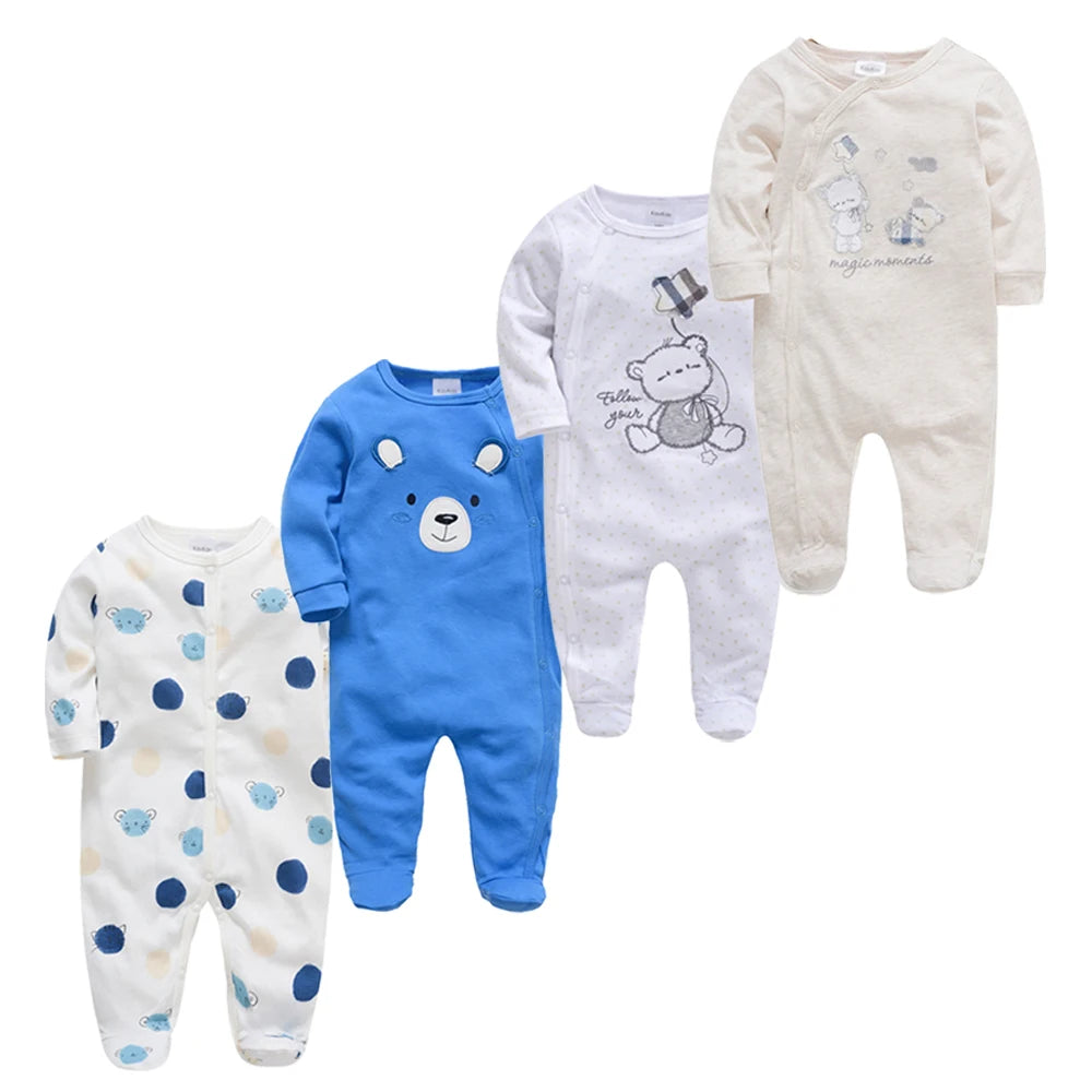 3/4PCS Baby Cotton Rompers Long Sleeve 0-12M