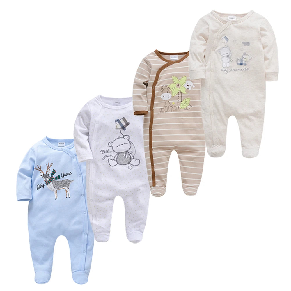 3/4PCS Baby Cotton Rompers Long Sleeve 0-12M