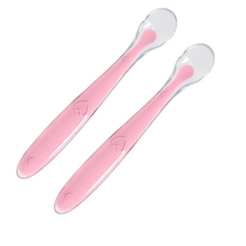 2pcs Baby Silicone Feeding Spoons with Storage Box – Soft Tip Training Tableware
