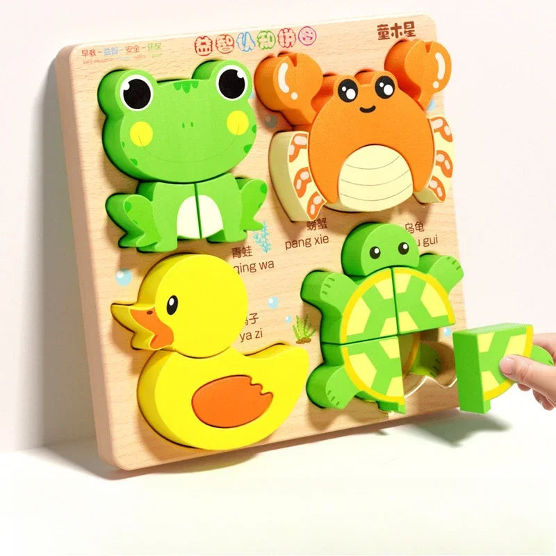 Montessori 3D Wooden Animal Traffic Puzzle – Educational Toy