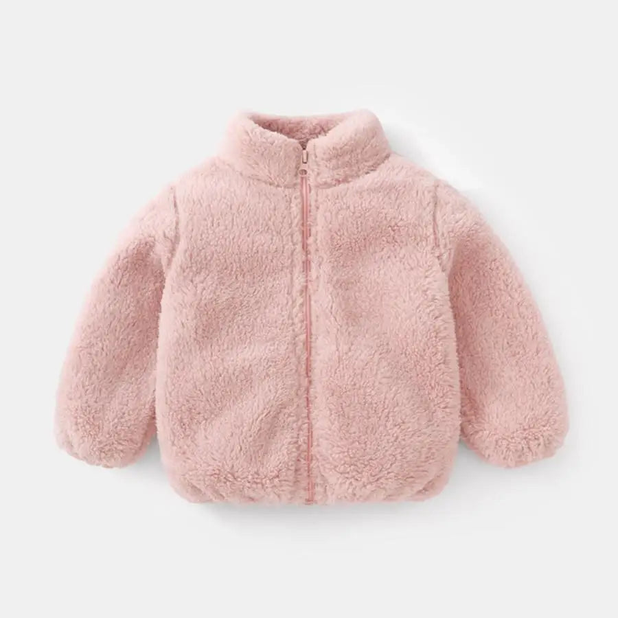 Children’s Plush Coat – Solid Color Warm Jacket for Toddlers & Kids