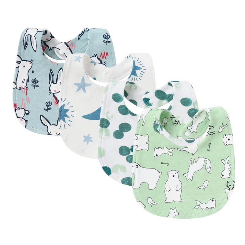 4-Piece Baby Bibs Set – Cotton Cartoon Burp Cloths