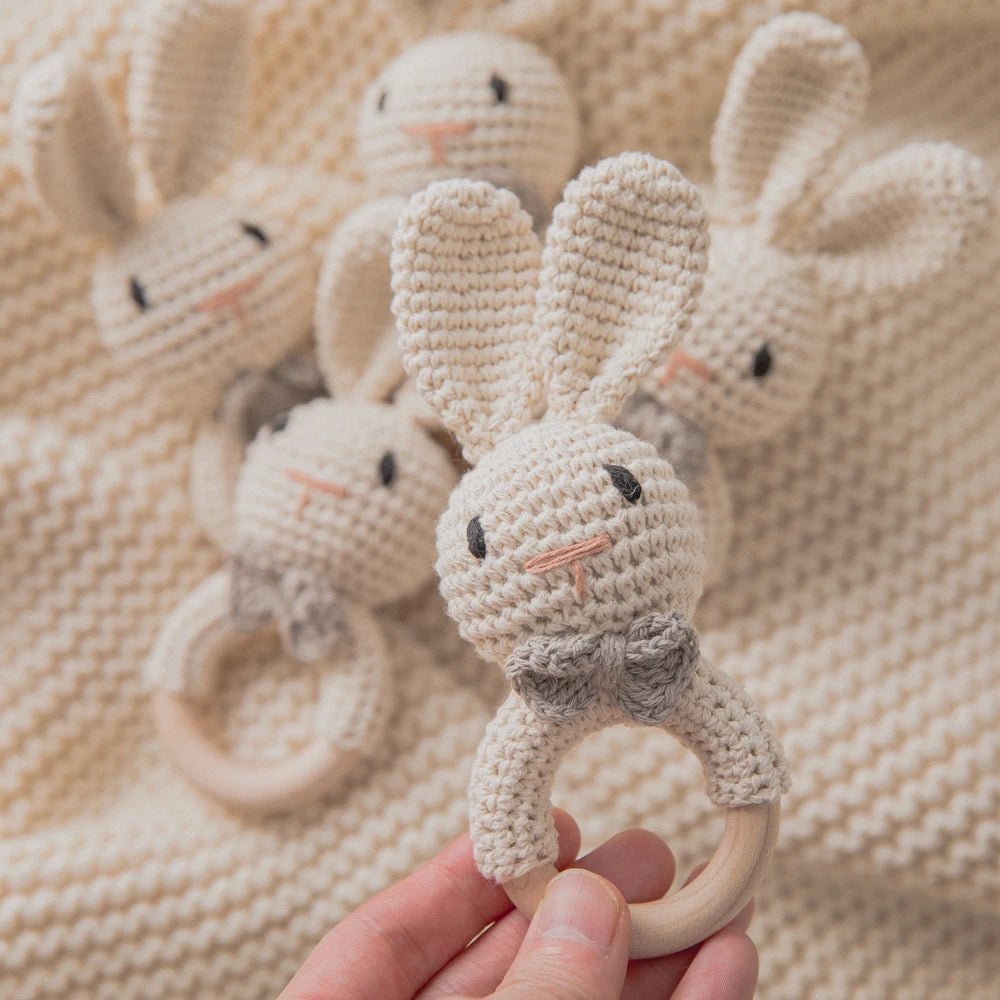 Baby Crochet Wooden Rabbit Rattle Toy
