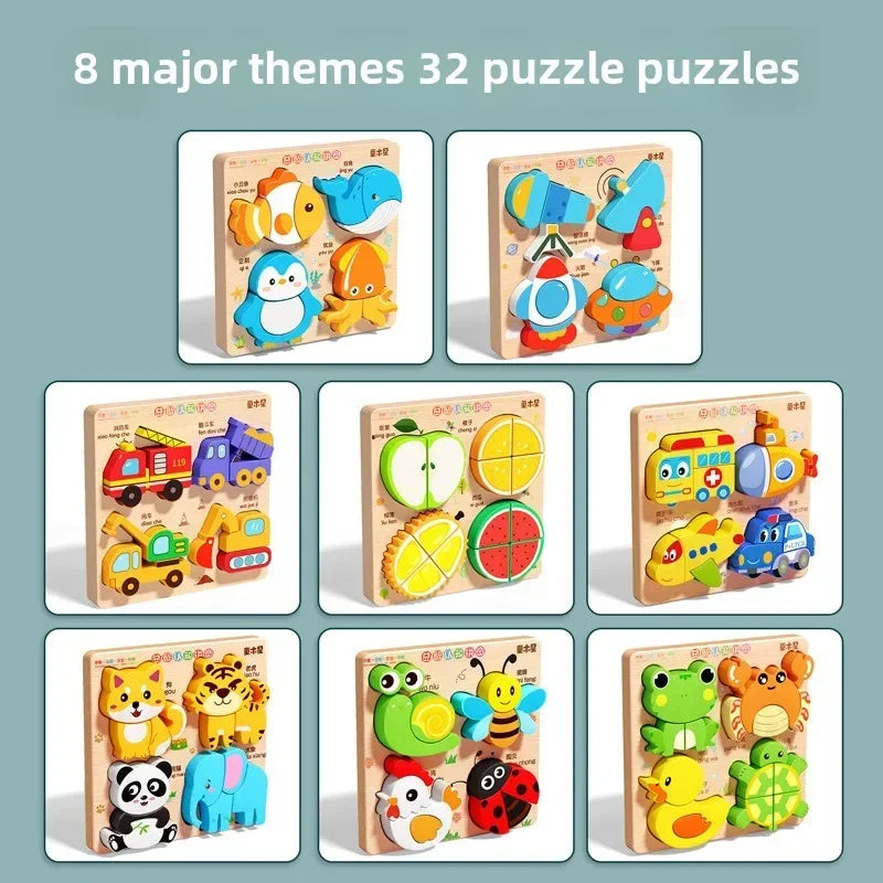 Montessori 3D Wooden Animal Traffic Puzzle – Educational Toy