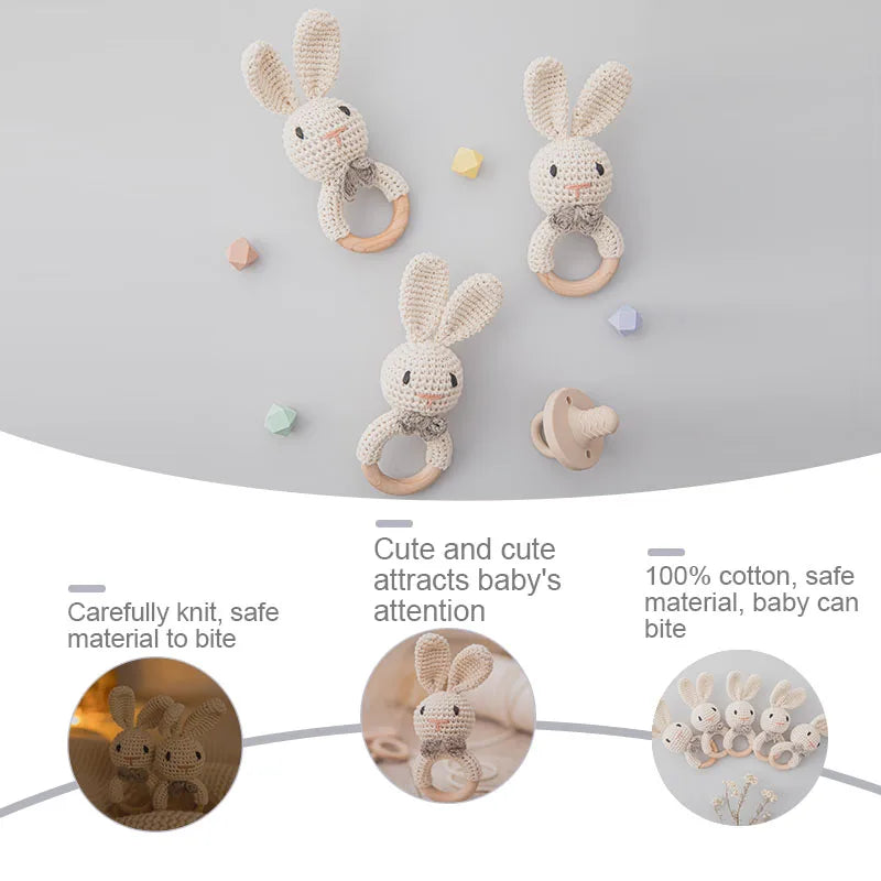 Baby Crochet Wooden Rabbit Rattle Toy