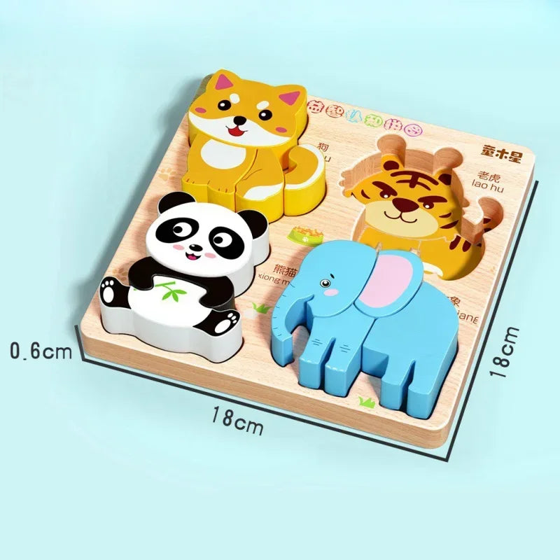 Montessori 3D Wooden Animal Traffic Puzzle – Educational Toy