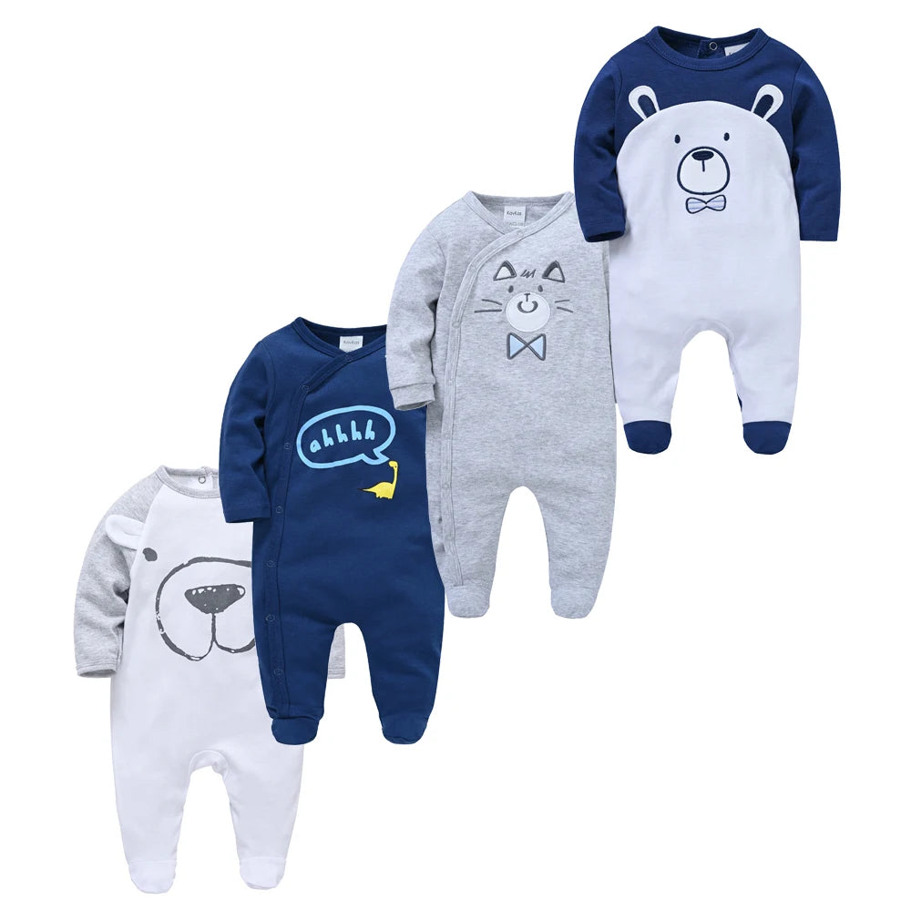 3/4PCS Baby Cotton Rompers Long Sleeve 0-12M