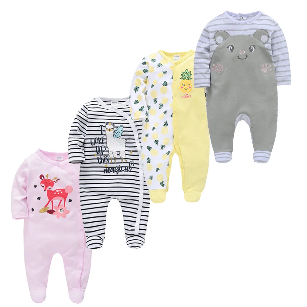 3/4PCS Baby Cotton Rompers Long Sleeve 0-12M