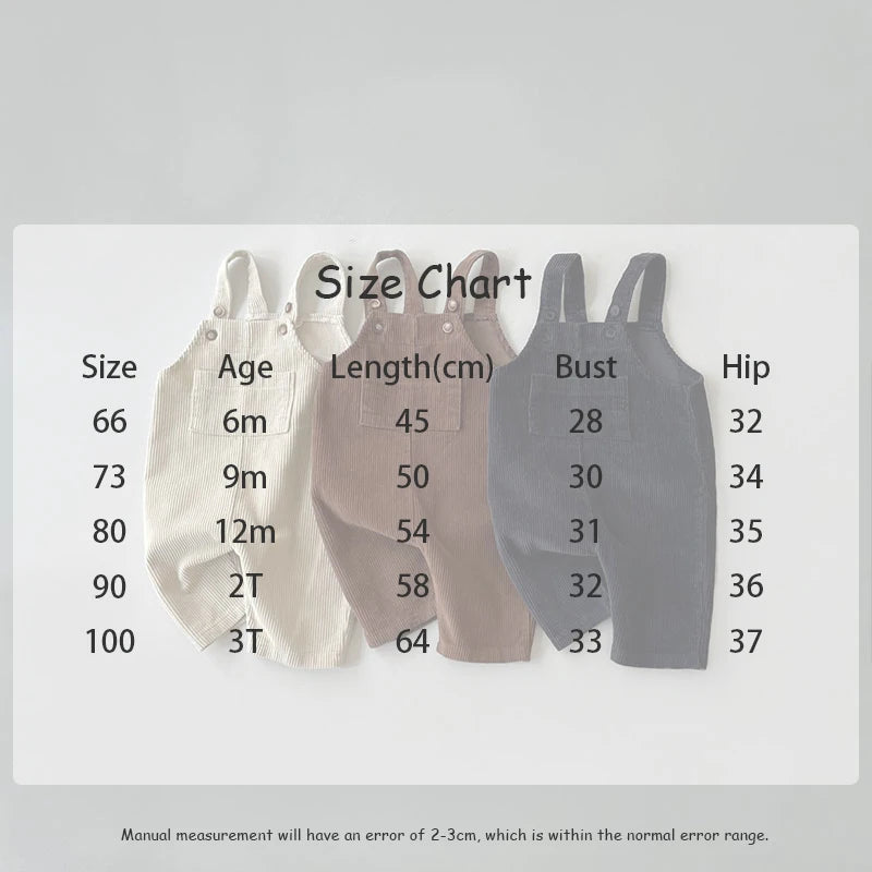 Baby Corduroy Suspender Romper – Solid Color Toddler Jumpsuit