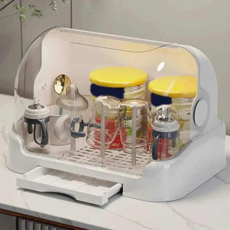 Portable Baby Bottle Drying Rack & Storage Box – Dustproof with Drip Tray