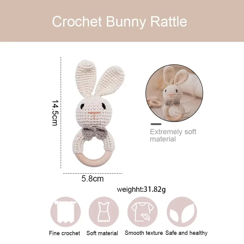 Baby Crochet Wooden Rabbit Rattle Toy