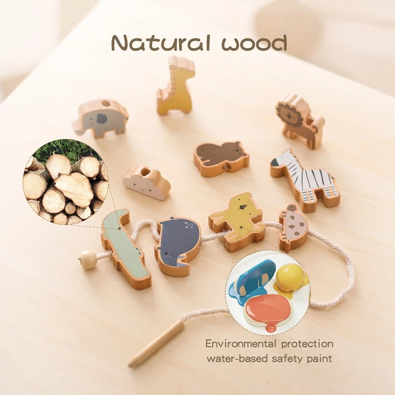 Baby Wooden Animal Threading Toy