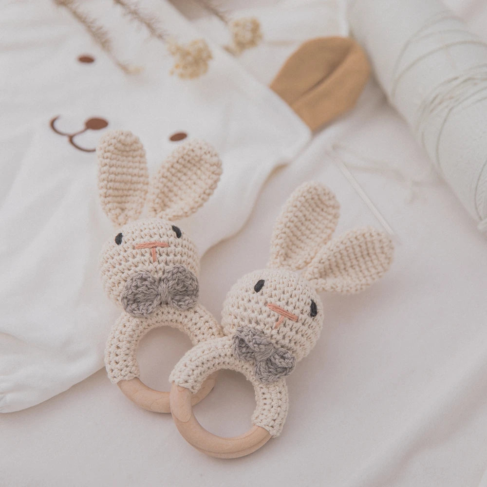 Baby Crochet Wooden Rabbit Rattle Toy