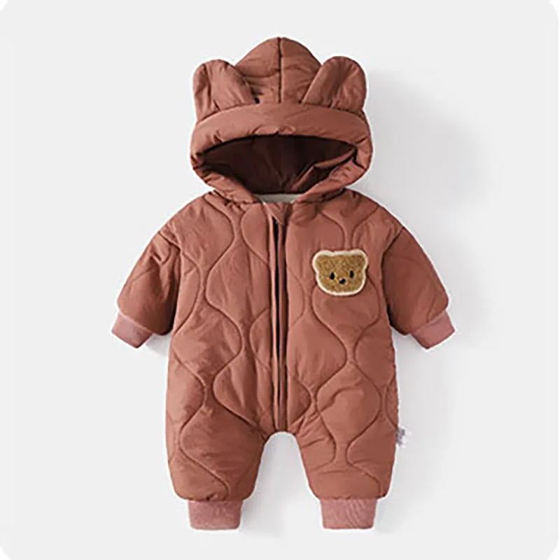 Winter Baby Romper – Fur-Lined Cartoon Bear Jumpsuit for Toddlers