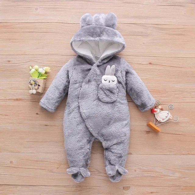 Baby Plush Romper – Warm Cartoon Climbing Outfit (0–2Y)