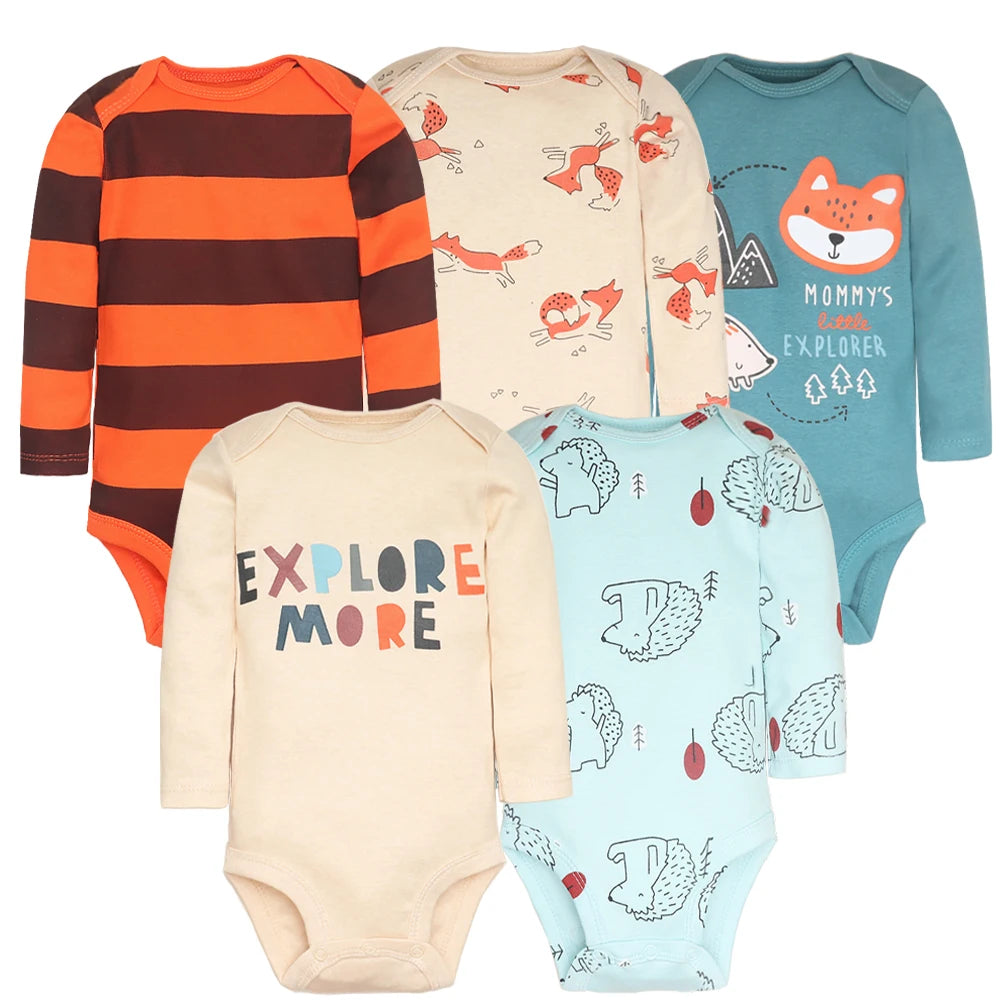 5-Piece Baby Bodysuit Set – Cotton Cartoon Jumpsuits